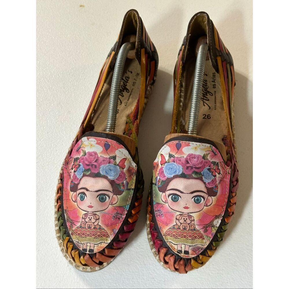 Angela's Women's Monita Frida Negro Leather Espadrille Flat Shoes Size 26